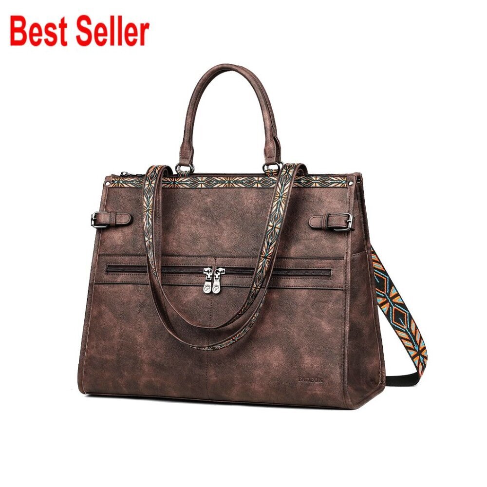 PU Leather Laptop Tote Bag with Backpack Straps 15.6 Inch Compartment